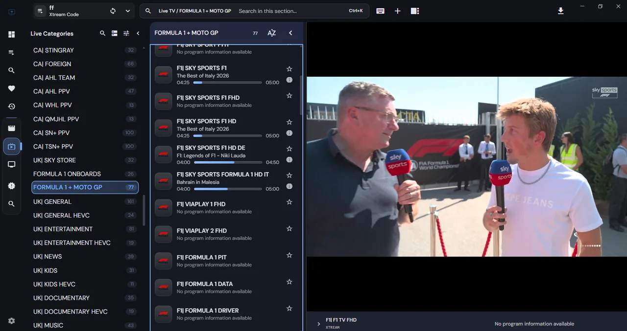 Formula 1 Live Grand Prix and Driver Onboard Cameras